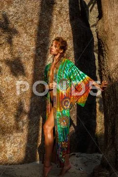 Attractive woman in summer clothes Stock Photos