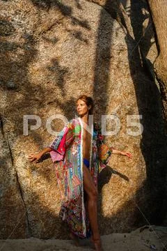 Attractive woman in summer clothes Stock Photos