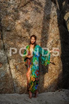 Attractive woman in summer clothes Stock Photos