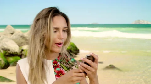 Attractive woman taking a selfie on smartphone at Ipanema beach Stock-Footage 59376551