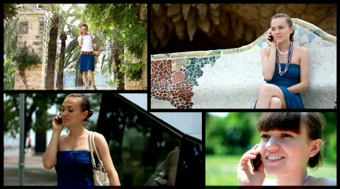 Attractive woman using cell phone, montage Stock Footage