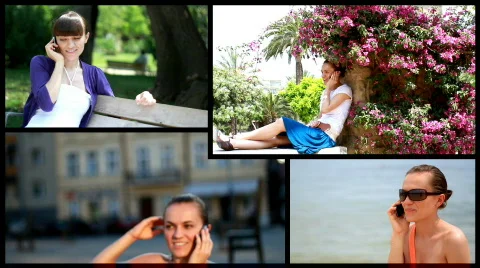 Attractive woman using cell phone, montage Stock Footage