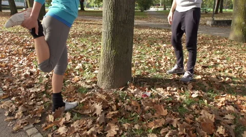 Attractive Young Athletic Couple Warms-Up Before Jogging Stock Footage 42159825
