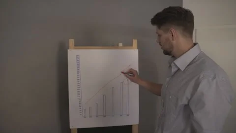 Attractive young handsome man presenting result business project table graph bar Stock Footage 138125655