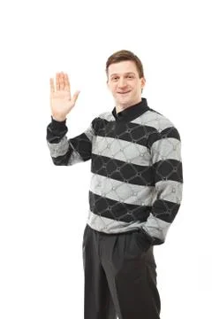Attractive young man gesturing with hand Stock Photos