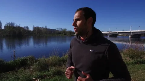 Attractive Young Man Running Training Cardio Exercise Stock Footage 143466880