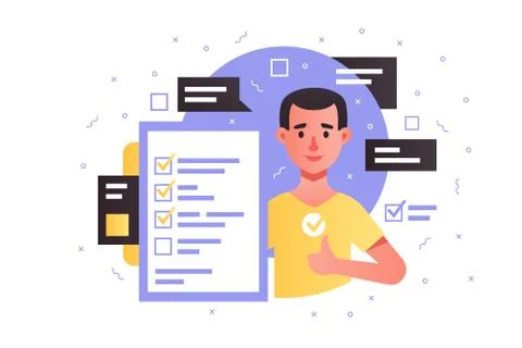 Attractive young man using check sheet with check boxes. Stock Illustration