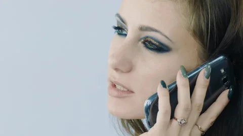 Attractive Young  Model Talking On Mobile Cell Phone, Close up Stock Footage 59112305