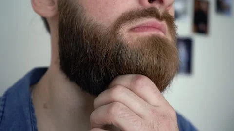 Attractive Young Stylish man is Combing His Beard by hand Stock Footage 147900754