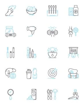 Attractiveness linear icons set. Alluring, Beautiful, Charming, Cute, Delightful Stock Illustration