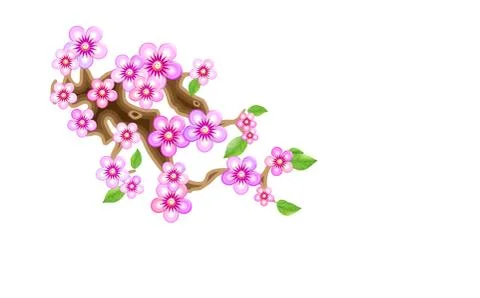 Attribute of hanami, branch sakura, vector illustration. Cherry blossom. Stock Illustration