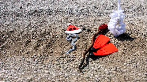 Attributes of Christmas on the beach Stock Footage