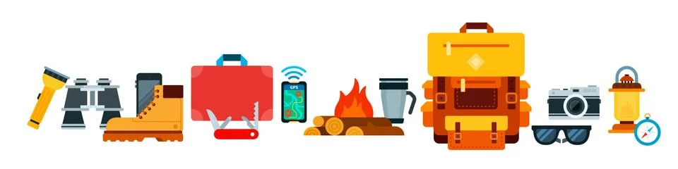 Attributes for hiking vector flat isolated Stock Illustration