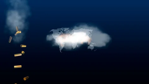 Attributes of shooting from automatic weapons against the map of Earth Stock Footage 252095200