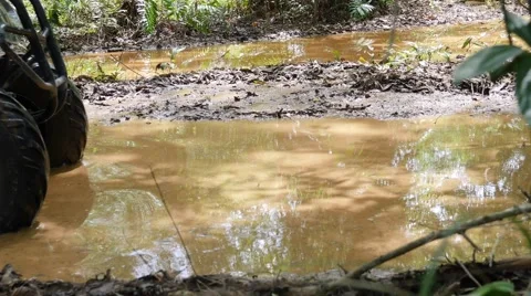 ATV drive through mud puddle Stock Footage 64331030
