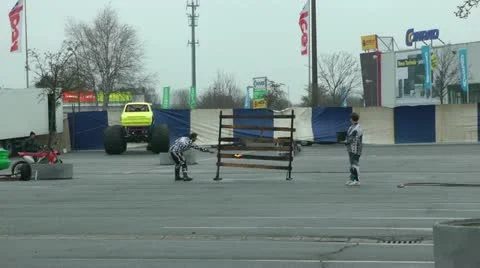 ATV driving through fire wall Video stock 11855328