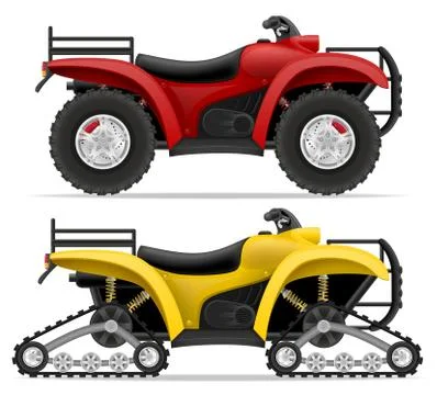 Atv motorcycle on four wheels and trucks off roads illustration Stock Illustration