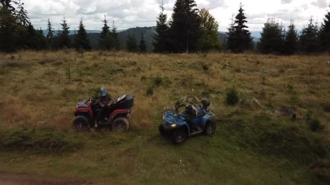 ATV in mountain parked after activity Stock Footage 218407196