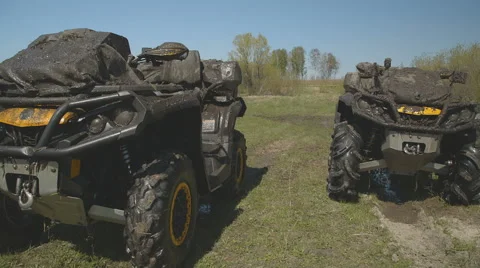 ATV in the mud, dirty quad bikes Stock Footage 55250131
