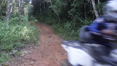 ATV quad on a trail going down fast Stock Footage 83458133