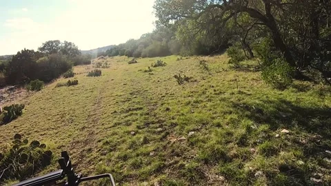 ATV ride through grass trail, some trees and brush Stock Footage 143673266