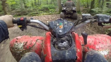 ATV Ride  through the Swamp, Forest, Dirt and the Terrain in Essex, East Anglia Stock Footage 86087780
