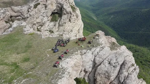 ATV stop in the mountains, panoramic view Video stock 155340965