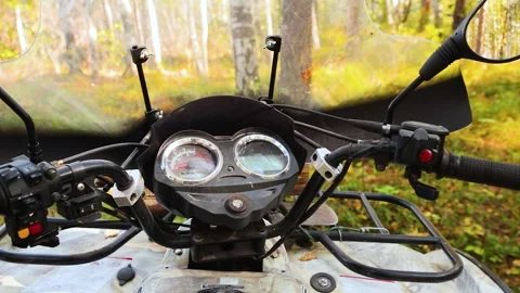 ATV windshield, steering wheel and rear view mirrors. Quad bike Stock Footage 284358047