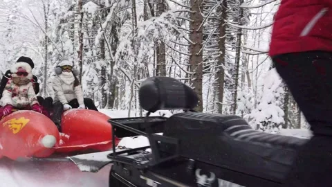 ATV winter forest road Stock Footage 149186595