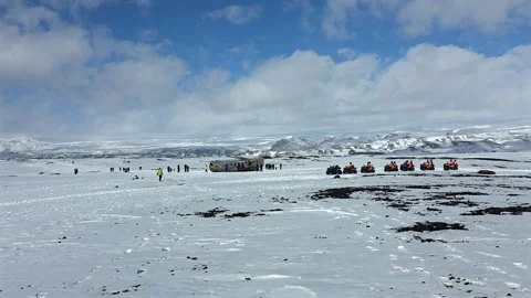ATVs and visitors at plane wreck site in Iceland Stock Footage 332142641