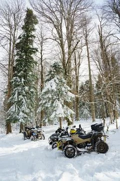 ATVs in the winter forest Stock Photos