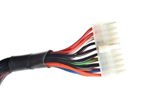 Atx power cable connector from a computer power supply isolated on white Stock Photos