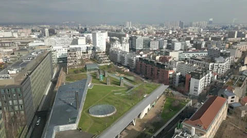Atypical shopping centre on rooftop called La Vache Noire in Arcueil, Stock Footage 247547201