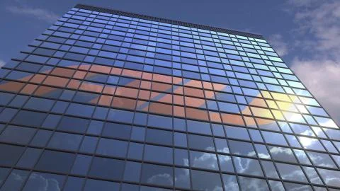AU logo on modern building reflecting sky and clouds, editorial 3D rendering Ilustración de archivo