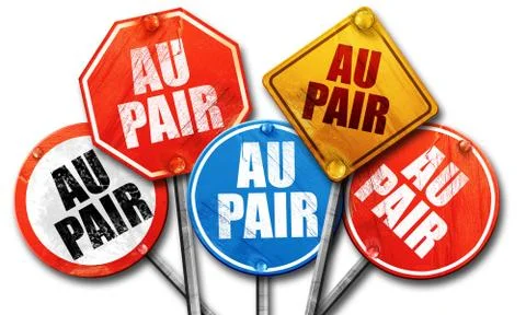 Au pair, 3D rendering, street signs Ilustração Stock