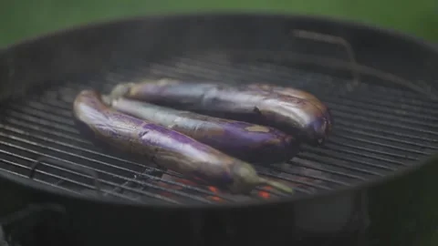 Aubergine on the grill Bubbling Stock Footage 143227158
