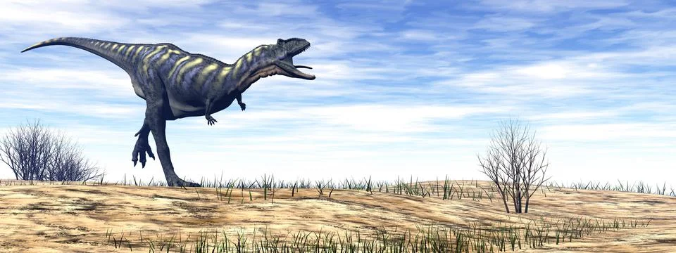 Aucasaurus dinosaur in the desert - 3D render Stock Illustration