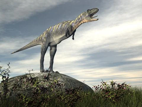 Aucasaurus dinosaur on a rock - 3D render Stock Illustration