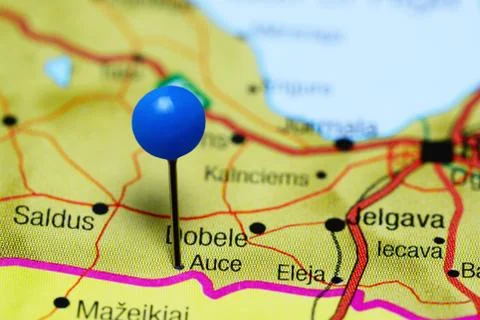 Auce pinned on a map of Latvia Stock Photos