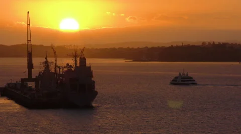 Auckland Ferry passing Devonport Naval Base Video stock 48950907