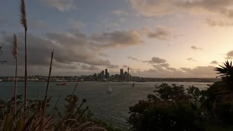 Auckland harbour sunset view Stock Footage 219670447