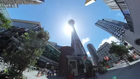 Auckland Sky Tower from below Stock Footage 224585911