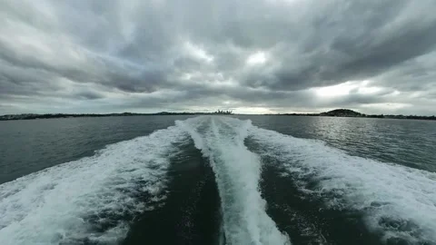 Auckland wake mirrors clouds Stock Footage 220642886
