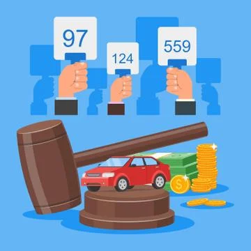 Auction and bidding concept vector illustration in flat style design. Selling Stock Illustration