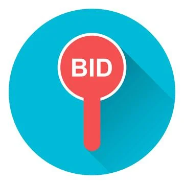 Auction bid paddle flat icon with long shadow inside blue circle vector イラスト素材