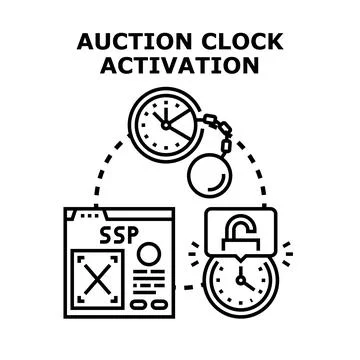 Auction clock activation concept unlocking time sensitive bidding process Stock Illustration