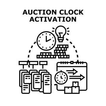 Auction clock activation concept vector illustration Stock Illustration