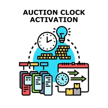 Auction clock activation concept vector illustration Stock Illustration