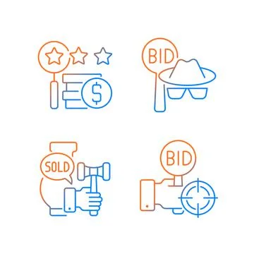 Auction components gradient linear vector icons set 库存插图