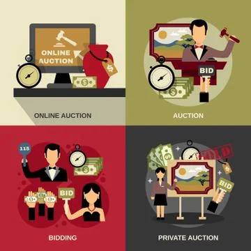 Auction Concept Icons Set Stock Illustration